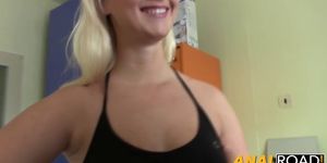 Shapely blonde getting her tiny asshole drilled properl