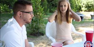 Sexy petite teen Rachel James fucks her hot bf outdoor
