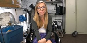Nerdy chick with glasses is ready to leave her innocenc