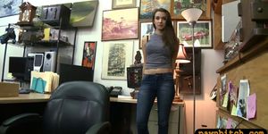Pretty brunette babe gets smashed by pervert pawn dude