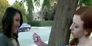 Girl Handcuffed to Tree gets Pants Pulled Down