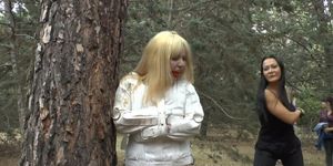 Blonde slave whipped outdoor in public