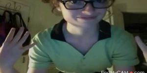 nerd looking slim teen strips on webcam