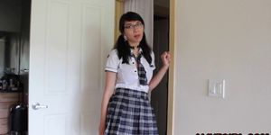 Busty brunette loves roleplay schoolgirl