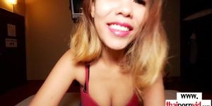 Thai teen covers up her small tits while getting banged