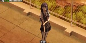 Hentai cute schoolgirl wearing pantyhose gives footjob