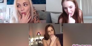 Lesbians sucking on their own long fingers or tweaking 