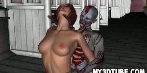 Hot 3D brunette sucks and fucks a zombie outdoors