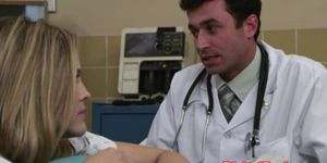 Blonde babe licked and fucked by horny doctor