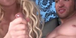 Sexy perky blonde rubbing a cock 