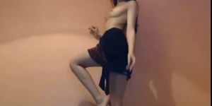 Petite topless geeky brunette dancing on web cam