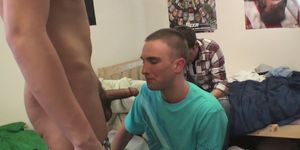 Straight teens in dorm room try anal