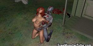 Hot 3D redhead babe fucked outdoors by a zombie