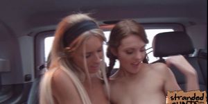 A nasty threesome in the car with students Dominica and