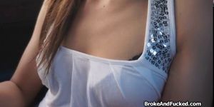 Broke brunette performing oral for cash on homemade sex
