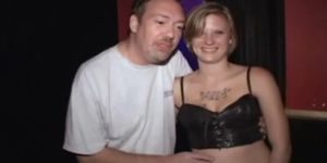 Tattooed gang bang slut sucks cock