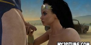 3D Wonder Woman sucks cock and gets fucked outdoors