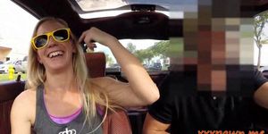 Blondie amateur sells her car and pussy at the pawnshop