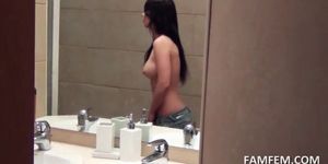Sexy babe flashing tits and pussy in shower