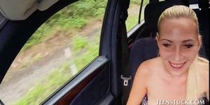 Gorgeous blonde giving boner in the car