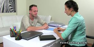 Female agent fucks repairman in an office