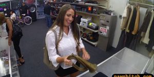 Big butt amateur brunette babe fucked at the pawnshop