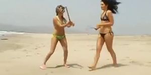 Anal threesome on the beach