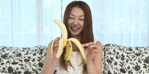 Serina shows her love for fruit as she licks and sucks 