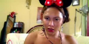 Busty Asian webcam ladyboy jerks off.