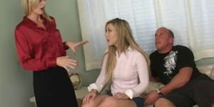 Mrs. Darryl teaches a tight teen how to suck and fuck