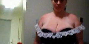 BBW shows off French maid outfit and sucks cock
