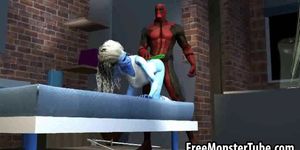 Blue 3D babe gets licked and fucked by Deadpool