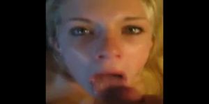 Blonde slut sucks and receives the sperm on her face