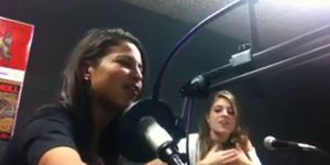 Busty Latina Singing at Radio Station