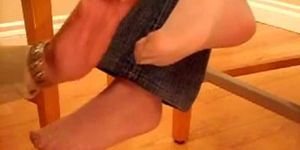Under table nylon feet grope