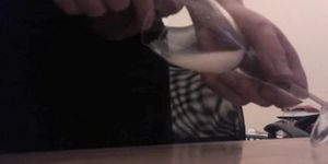 Big cumshot (14 spurts) into a glass
