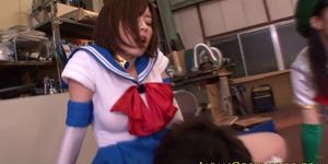 Squirting japanese cosplay teen in foursome