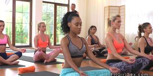 Yoga trainer bangs slim blonde hottie