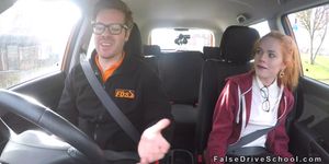 Pale small tits redhead bangs driving instructor
