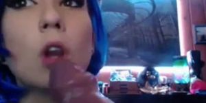 gorgeous Blue hair babe really knows how to suck