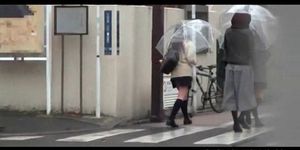 Sweet jap brunette flashing panties upskirt in public