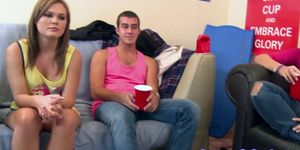 Coed college amateurs in dorm room orgy