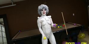 Slut with clown makeup posing naked