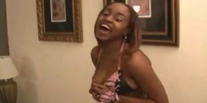 Ebony Slut Strips and Shows her Black Pussy