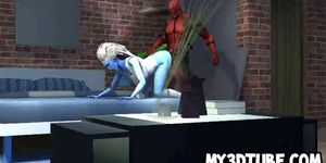 Blue skinned 3D babe getting fucked by Deadpoll