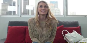 Casting couch x blonde drooling on cock