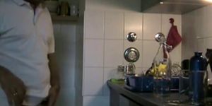 Doggy style fucking his cute girl in kitchen