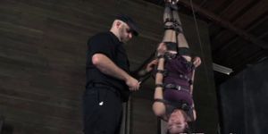 Bonded skank tied upside down by kinky maledom