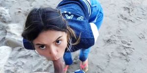 Blowjob and Swallowing on the Beach