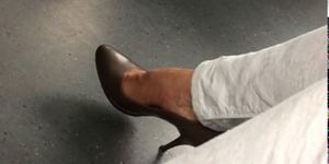 Sexy mature feet in train